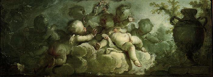 Dirk van der Aa Playing Putti on Clouds